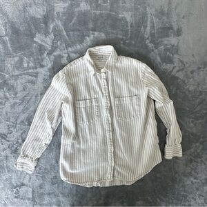 Madewell Small Flannel Sunday Striped Button Down Shirt in Beige and Ivory